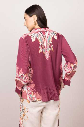 Shop RANNA GILL Multi Color Crepe, Polyester Collared Neck Eli Pleated Shirt And Pant Set Online at Aza Fashions Shop_RANNA GILL_Multi Color Crepe, Polyester Collared Neck Eli Pleated Shirt And Pant Set _Online_at_Aza_Fashions