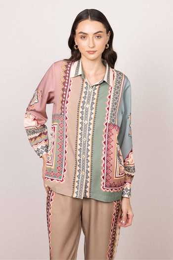Buy RANNA GILL Multi Color Tencel Collared Neck Eva Buttondown Shirt And Pant Set Online at Aza Fashions Buy_RANNA GILL_Multi Color Tencel Collared Neck Eva Buttondown Shirt And Pant Set _Online_at_Aza_Fashions