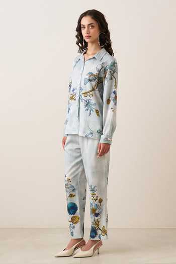 RANNA GILL Multi Color Tencel, Twill Button-down Neck Rose Print Shirt And Pant Set Online at Aza Fashions RANNA GILL_Multi Color Tencel, Twill Button-down Neck Rose Print Shirt And Pant Set _Online_at_Aza_Fashions