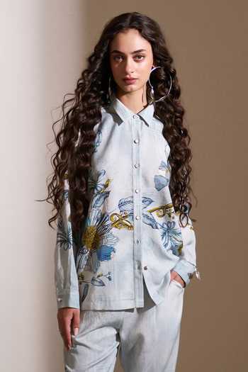 Shop RANNA GILL Multi Color Tencel, Twill Button-down Neck Rose Print Shirt And Pant Set Online at Aza Fashions Shop_RANNA GILL_Multi Color Tencel, Twill Button-down Neck Rose Print Shirt And Pant Set _Online_at_Aza_Fashions