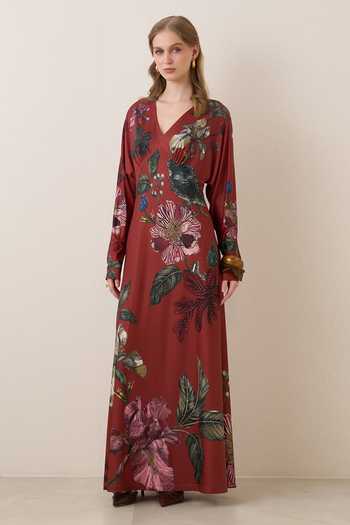 Buy RANNA GILL Red Jersey V-neck Scout V Maxi Dress Online at Aza Fashions Buy_RANNA GILL_Red Jersey V-neck Scout V Maxi Dress _Online_at_Aza_Fashions