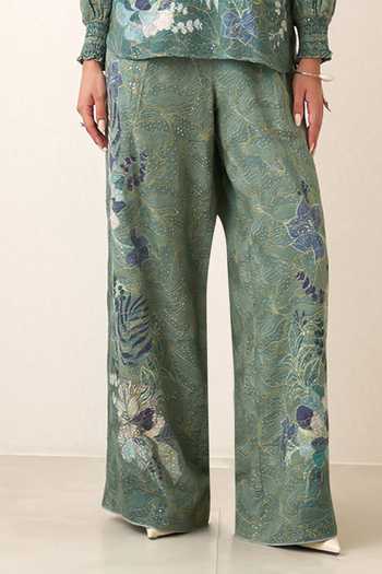 Buy RANNA GILL Green Georgette Keyhole Neck Illyra Print Blouse And Pant Set Online at Aza Fashions Buy_RANNA GILL_Green Georgette Keyhole Neck Illyra Print Blouse And Pant Set _Online_at_Aza_Fashions