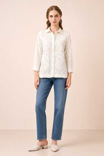 Buy RANNA GILL White Cotton Collared Neck Corin Shirt Online at Aza Fashions Buy_RANNA GILL_White Cotton Collared Neck Corin Shirt _Online_at_Aza_Fashions