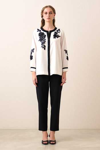 Buy RANNA GILL White Crepe Round Neck Noir Bloom Top Online at Aza Fashions Buy_RANNA GILL_White Crepe Round Neck Noir Bloom Top _Online_at_Aza_Fashions