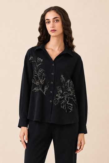 RANNA GILL Black Polyester Collared Neck Avni Embroidered Shirt And Pant Set Online at Aza Fashions RANNA GILL_Black Polyester Collared Neck Avni Embroidered Shirt And Pant Set _Online_at_Aza_Fashions