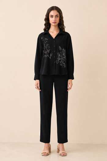 Shop RANNA GILL Black Polyester Collared Neck Avni Embroidered Shirt And Pant Set Online at Aza Fashions Shop_RANNA GILL_Black Polyester Collared Neck Avni Embroidered Shirt And Pant Set _Online_at_Aza_Fashions