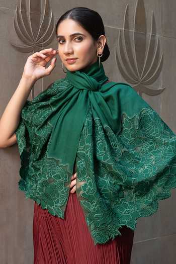 Buy Mauli Cashmere Emerald Green A Rose Dream Embroidered Stole Online at Aza Fashions Buy_Mauli Cashmere_Emerald Green A Rose Dream Embroidered Stole _Online_at_Aza_Fashions
