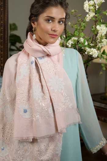Mauli Cashmere Pink Floraison Embroidered Stole Online at Aza Fashions Mauli Cashmere_Pink Floraison Embroidered Stole _Online_at_Aza_Fashions