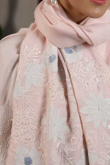 Buy Mauli Cashmere Pink Floraison Embroidered Stole Online at Aza Fashions Buy_Mauli Cashmere_Pink Floraison Embroidered Stole _Online_at_Aza_Fashions