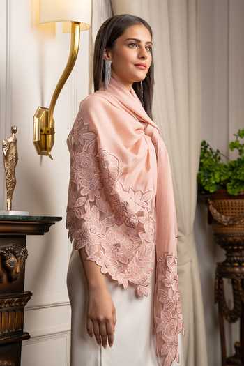 Mauli Cashmere Pink Peony Dream Embroidered Stole Online at Aza Fashions Mauli Cashmere_Pink Peony Dream Embroidered Stole _Online_at_Aza_Fashions