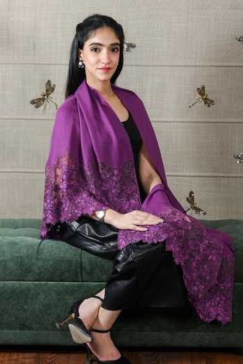 Mauli Cashmere A Rose Filigree Embroidered Stole 