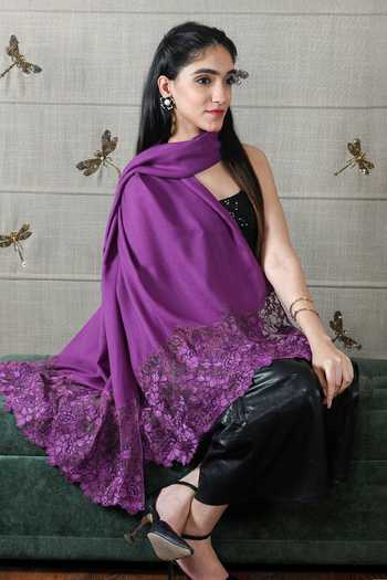 Mauli Cashmere A Rose Filigree Embroidered Stole 