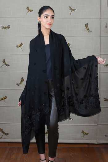 Mauli Cashmere The Onyx Petal Embroidered Stole 