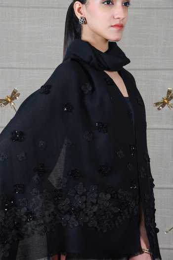 Buy Mauli Cashmere Black The Onyx Petal Embroidered Stole Online at Aza Fashions Buy_Mauli Cashmere_Black The Onyx Petal Embroidered Stole _Online_at_Aza_Fashions