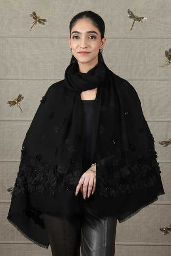 Mauli Cashmere The Onyx Petal Embroidered Stole 