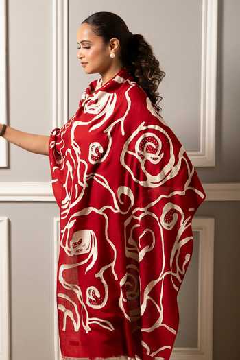 Buy Mauli Cashmere Red Abstract Rose Embroidered Stole Online at Aza Fashions Buy_Mauli Cashmere_Red Abstract Rose Embroidered Stole _Online_at_Aza_Fashions