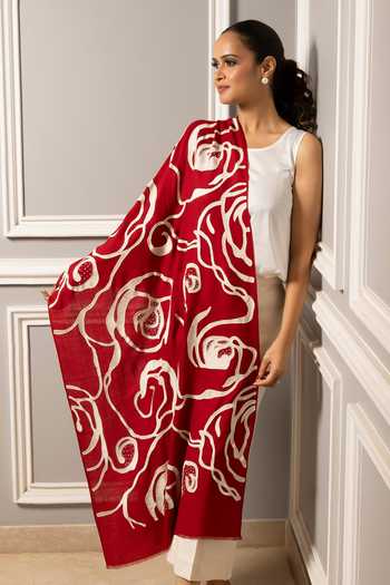 Mauli Cashmere Abstract Rose Embroidered Stole 