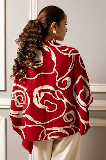 Shop Mauli Cashmere Red Abstract Rose Embroidered Stole Online at Aza Fashions Shop_Mauli Cashmere_Red Abstract Rose Embroidered Stole _Online_at_Aza_Fashions