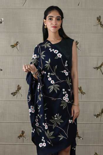Mauli Cashmere Sapphire Blossom Embroidered Stole 