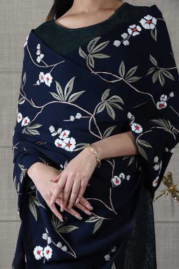 Buy Mauli Cashmere Blue Sapphire Blossom Embroidered Stole Online at Aza Fashions Buy_Mauli Cashmere_Blue Sapphire Blossom Embroidered Stole _Online_at_Aza_Fashions