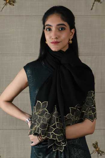 Mauli Cashmere Midnight Bloom Embroidered Stole 