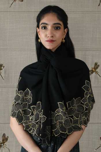 Mauli Cashmere Midnight Bloom Embroidered Stole 