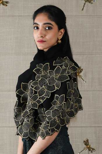 Mauli Cashmere Black Midnight Bloom Embroidered Stole Online at Aza Fashions Mauli Cashmere_Black Midnight Bloom Embroidered Stole _Online_at_Aza_Fashions
