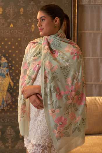 Mauli Cashmere Dewey Garden Embroidered Stole 