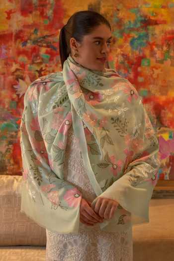 Buy Mauli Cashmere Green Dewey Garden Embroidered Stole Online at Aza Fashions Buy_Mauli Cashmere_Green Dewey Garden Embroidered Stole _Online_at_Aza_Fashions