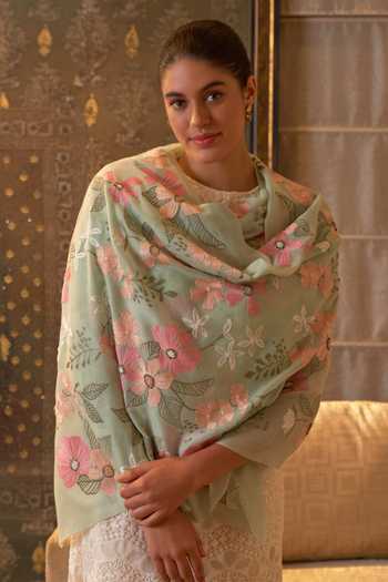 Mauli Cashmere Dewey Garden Embroidered Stole 