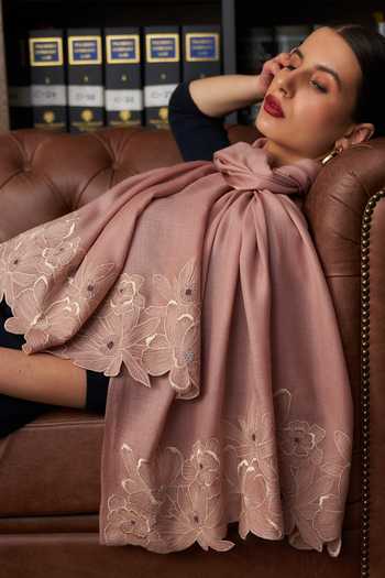 Mauli Cashmere Magnolia Bloom Embroidered Stole 
