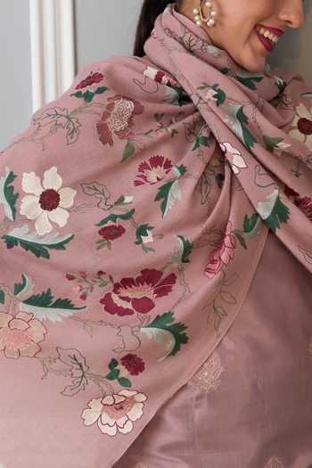 Buy Mauli Cashmere Pink A Perfect Bloom Embroidered Stole Online at Aza Fashions Buy_Mauli Cashmere_Pink A Perfect Bloom Embroidered Stole _Online_at_Aza_Fashions
