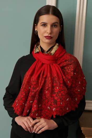 Mauli Cashmere A Rose Filigree Embroidered Stole 