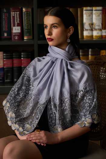Mauli Cashmere Dainty Petals Embroidered Stole 