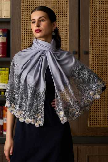 Mauli Cashmere Dainty Petals Embroidered Stole 
