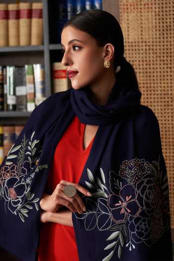 Mauli Cashmere Floral Bouquet Embroidered Stole 
