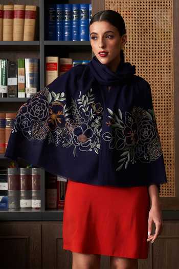 Mauli Cashmere Floral Bouquet Embroidered Stole 
