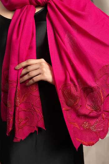 Mauli Cashmere Pink Poppy Affair Embroidered Stole Online at Aza Fashions Mauli Cashmere_Pink Poppy Affair Embroidered Stole _Online_at_Aza_Fashions