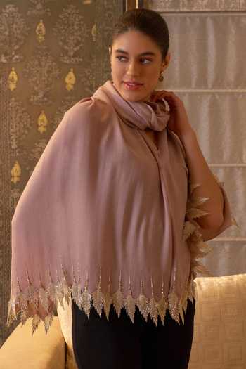 Mauli Cashmere Leafy Sparkle Embroidered Stole 