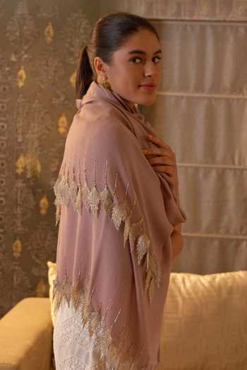 Mauli Cashmere Pink Leafy Sparkle Embroidered Stole Online at Aza Fashions Mauli Cashmere_Pink Leafy Sparkle Embroidered Stole _Online_at_Aza_Fashions