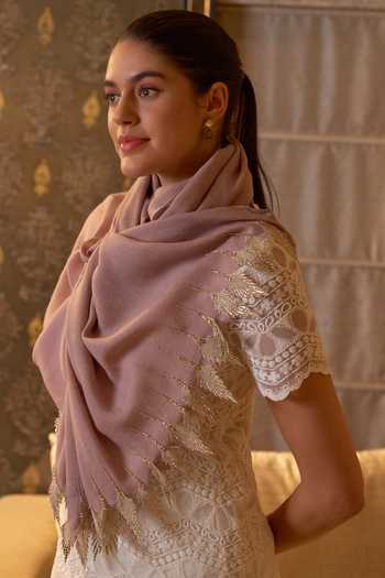 Mauli Cashmere Leafy Sparkle Embroidered Stole 