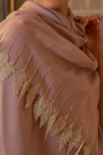 Buy Mauli Cashmere Pink Leafy Sparkle Embroidered Stole Online at Aza Fashions Buy_Mauli Cashmere_Pink Leafy Sparkle Embroidered Stole _Online_at_Aza_Fashions