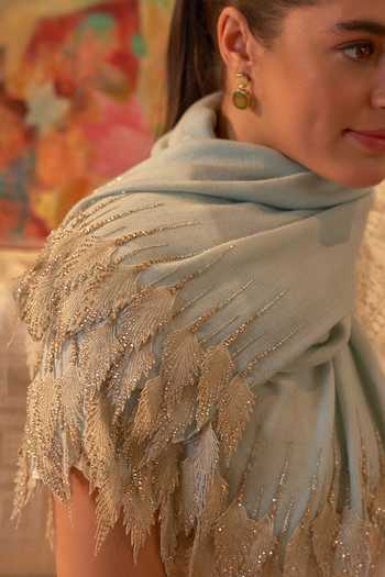 Mauli Cashmere Blue Leafy Sparkle Royal Embroidered Stole Online at Aza Fashions Mauli Cashmere_Blue Leafy Sparkle Royal Embroidered Stole _Online_at_Aza_Fashions