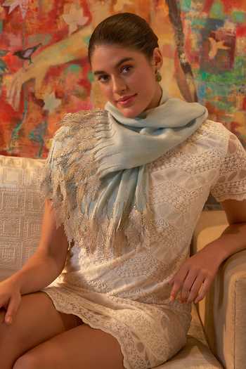 Buy Mauli Cashmere Blue Leafy Sparkle Royal Embroidered Stole Online at Aza Fashions Buy_Mauli Cashmere_Blue Leafy Sparkle Royal Embroidered Stole _Online_at_Aza_Fashions
