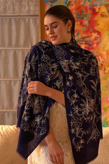 Mauli Cashmere Golden Peony Embroidered Stole 
