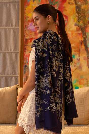 Mauli Cashmere Golden Peony Embroidered Stole 