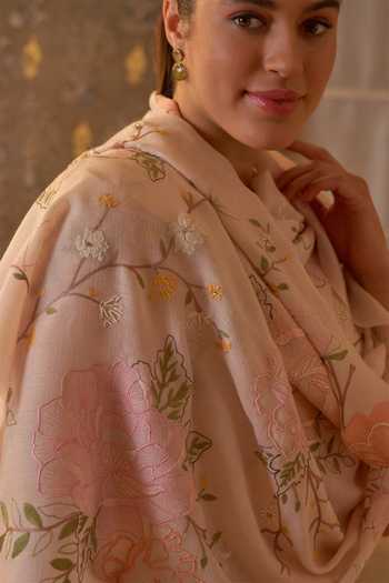 Mauli Cashmere Pink Eternal Blossom Embroidered Stole Online at Aza Fashions Mauli Cashmere_Pink Eternal Blossom Embroidered Stole _Online_at_Aza_Fashions