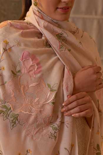 Buy Mauli Cashmere Pink Eternal Blossom Embroidered Stole Online at Aza Fashions Buy_Mauli Cashmere_Pink Eternal Blossom Embroidered Stole _Online_at_Aza_Fashions