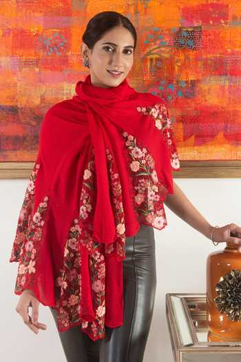 Mauli Cashmere Rose Blossom Embroidered Stole 