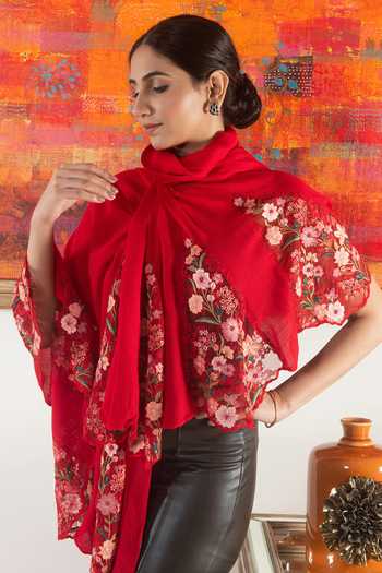 Buy Mauli Cashmere Red Rose Blossom Embroidered Stole Online at Aza Fashions Buy_Mauli Cashmere_Red Rose Blossom Embroidered Stole _Online_at_Aza_Fashions